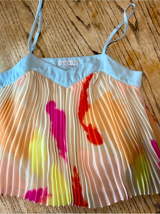 1. State Tops - 1.STATE Pleated Multicolor Dress with Light Blue Yoke